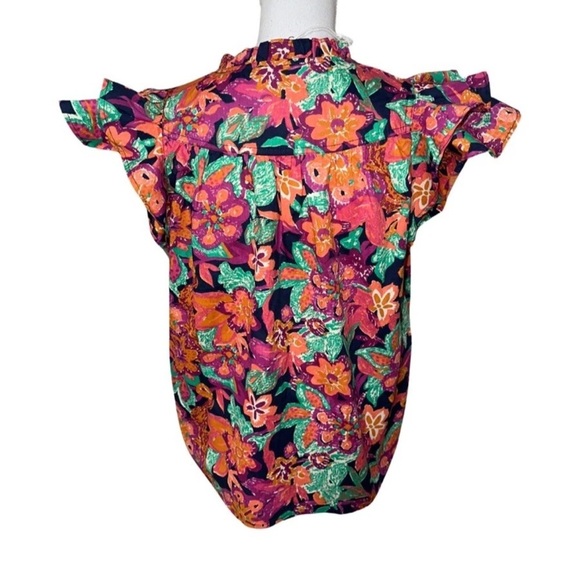 Jennifer & Grace $69 Womens Multicolor Floral Short Sleeve Cotton Blouse S New - Picture 3 of 3